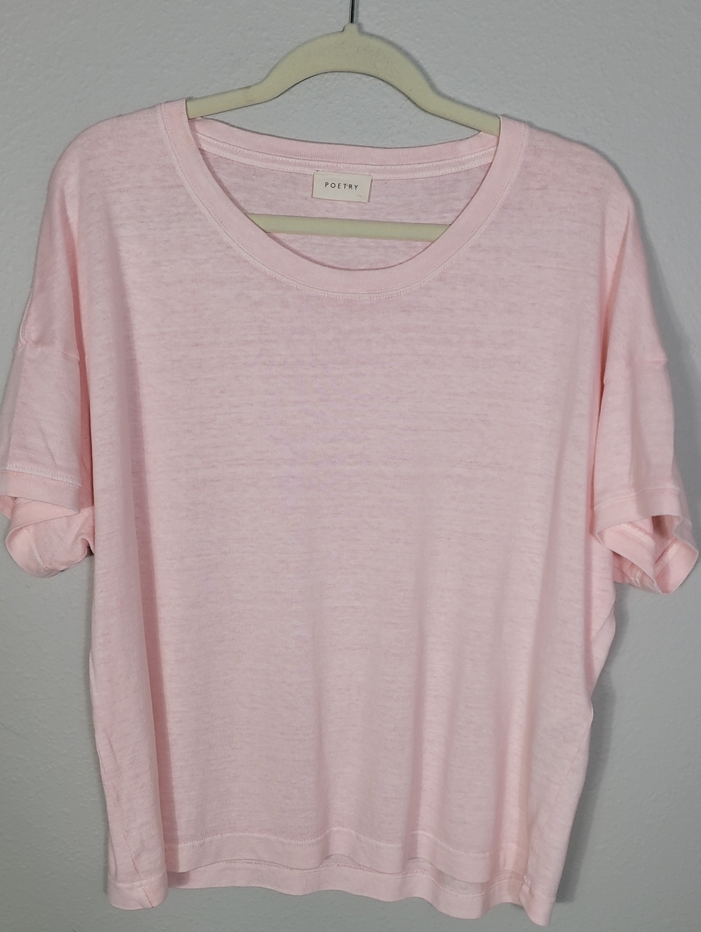 Poetry 100% Linen Short Sleeve Shirt Size 12 Light Pink